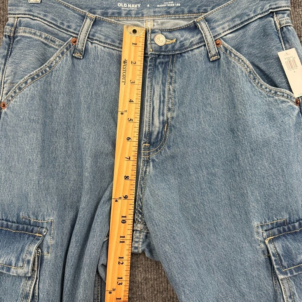Old Navy Womens Baggy Wide Leg Cargo Jeans Size 4 Mid Rise Cotton Skater Y2K New - Picture 10 of 11